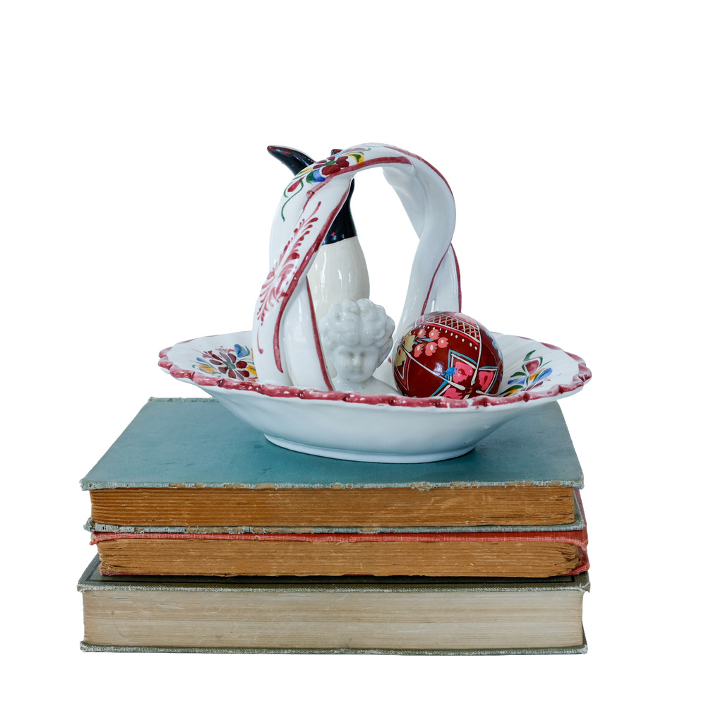 RCCL Portugal Hand Painted Floral Basket Trinket Candy Dish Cottage Retro Granny